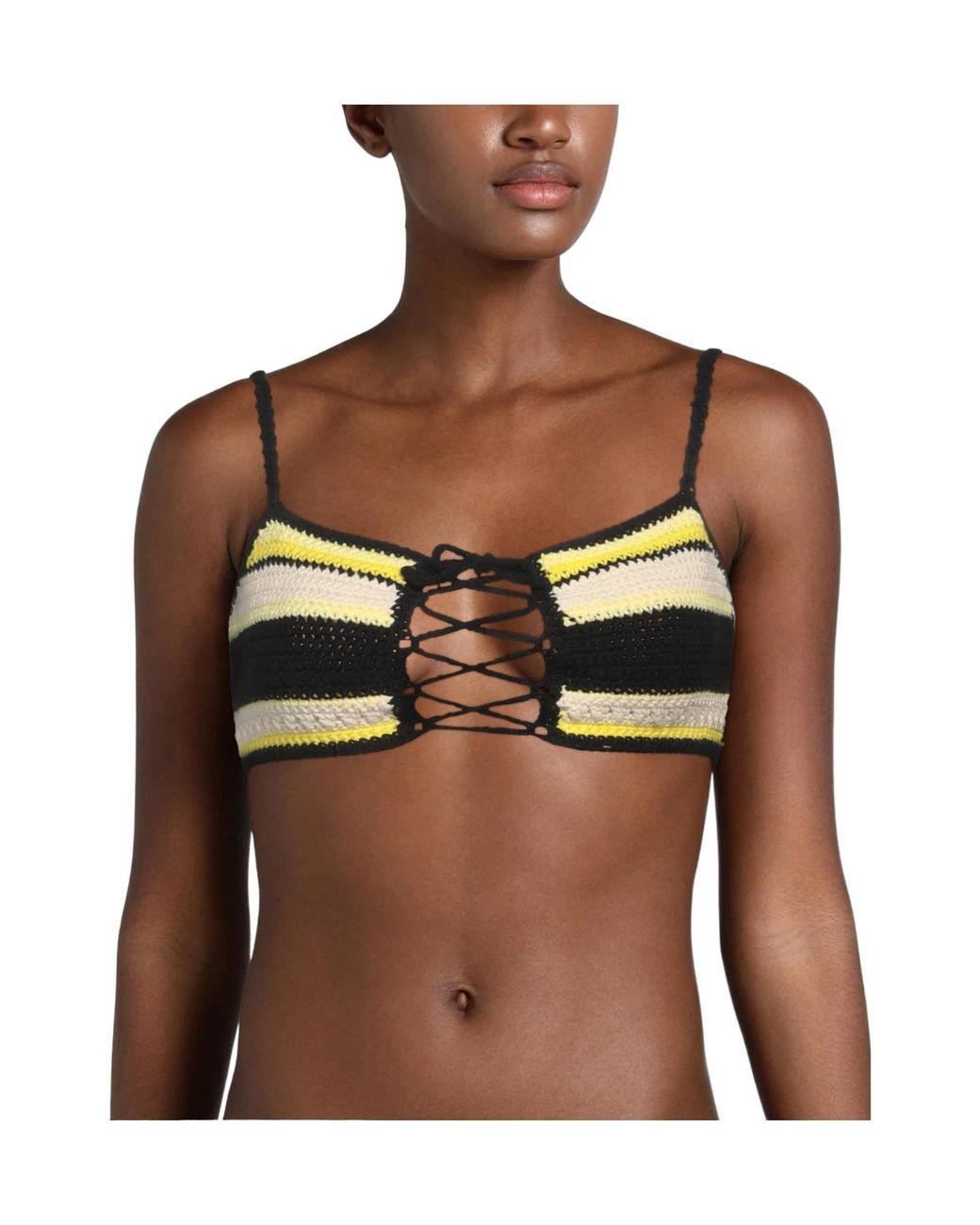 Ganni Black Striped Knitted Bikini Top