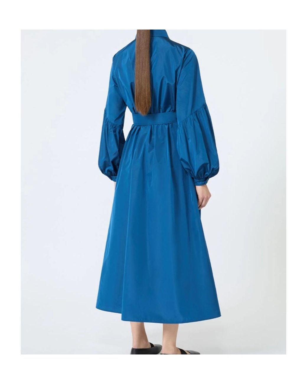 Max Mara Blue Belted Balloon-Sleeve Midi Dress