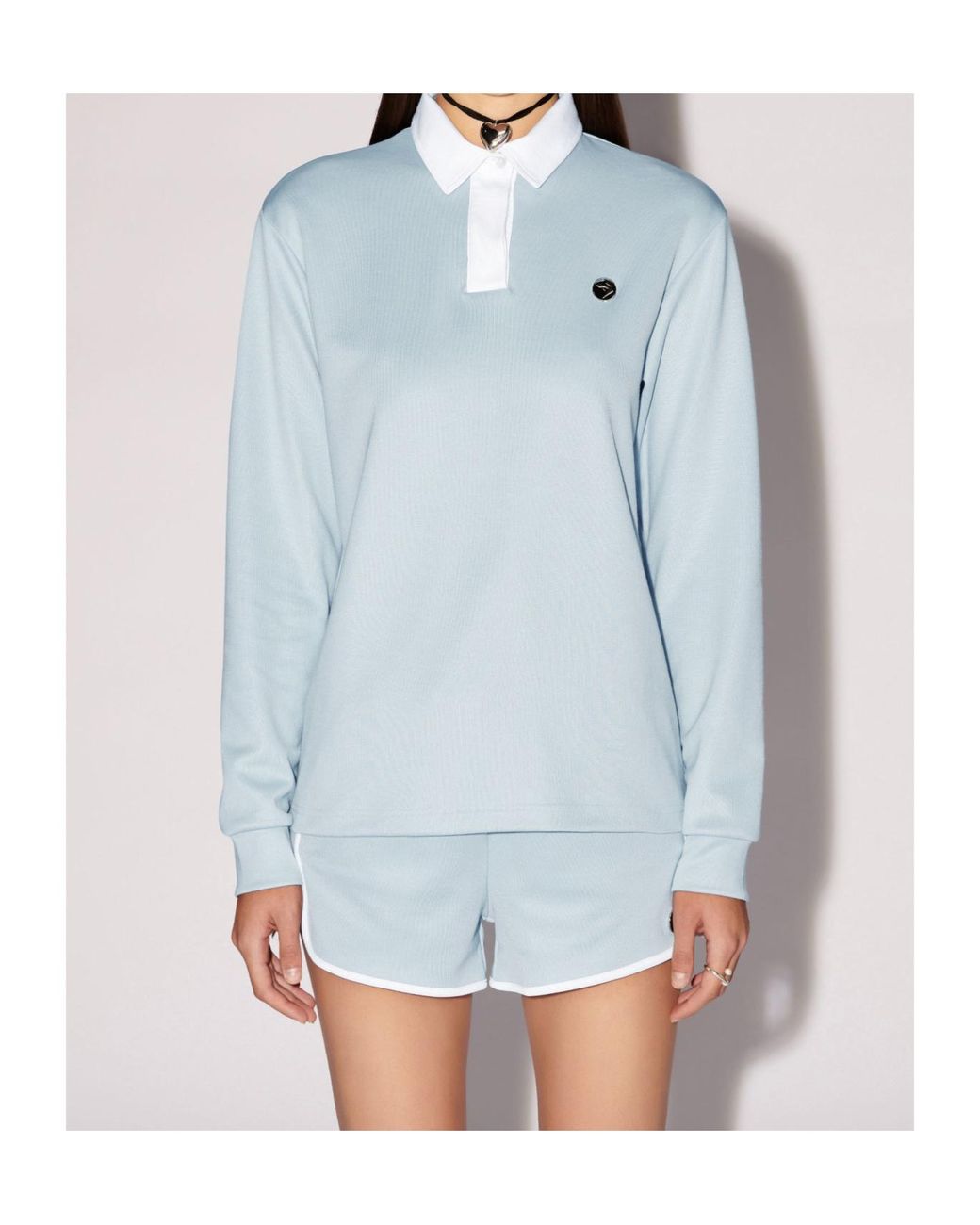 Ambush Blue Logo Plaque Long Sleeved Polo Shirt