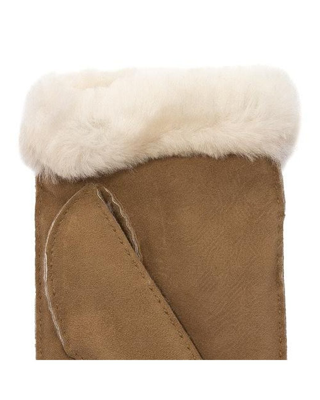Ugg Brown Embroidered-Logo Shearling Mittens