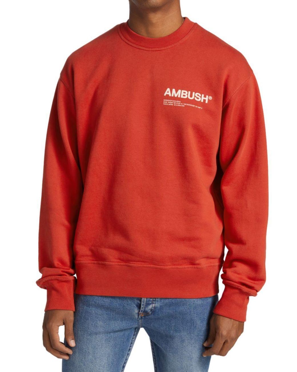 Ambush Red Logo-Print Crew-Neck Relaxed Sweatshirt for men