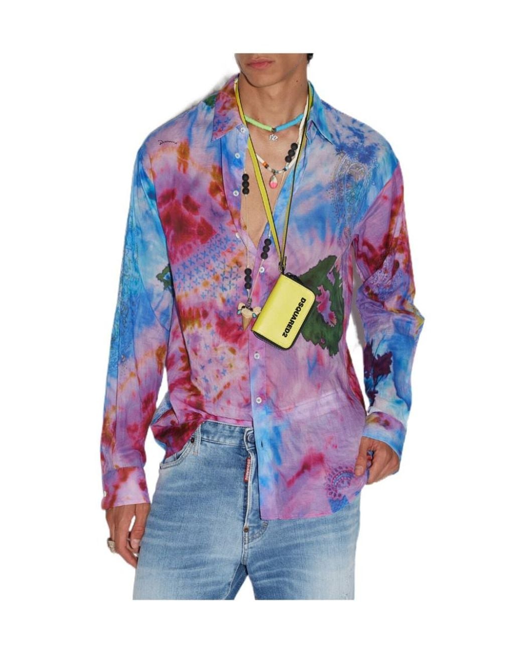 DSquared² Blue Tie-Dye Cotton Shirt for men