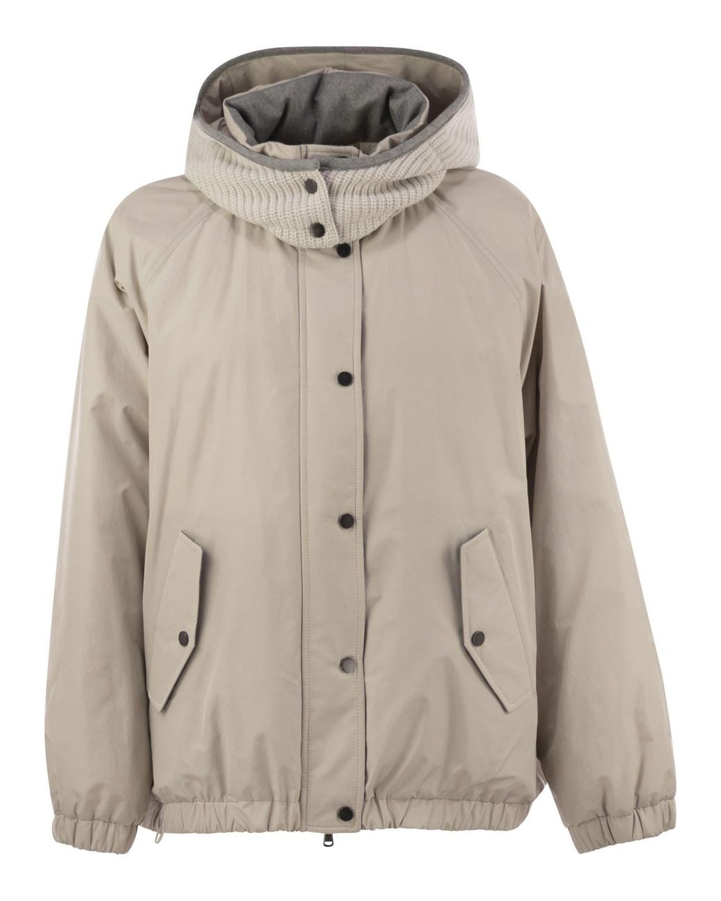 Brunello Cucinelli Natural Water-Repellent Techno Cotton Taffeta Down Jacket With Hood