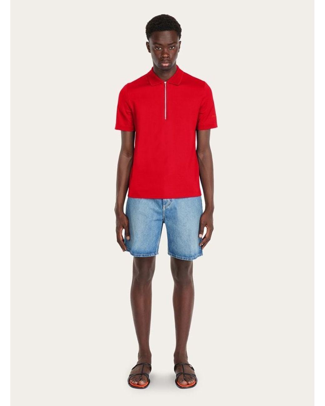 Ferragamo Red Zip Collar Polo Shirt for men