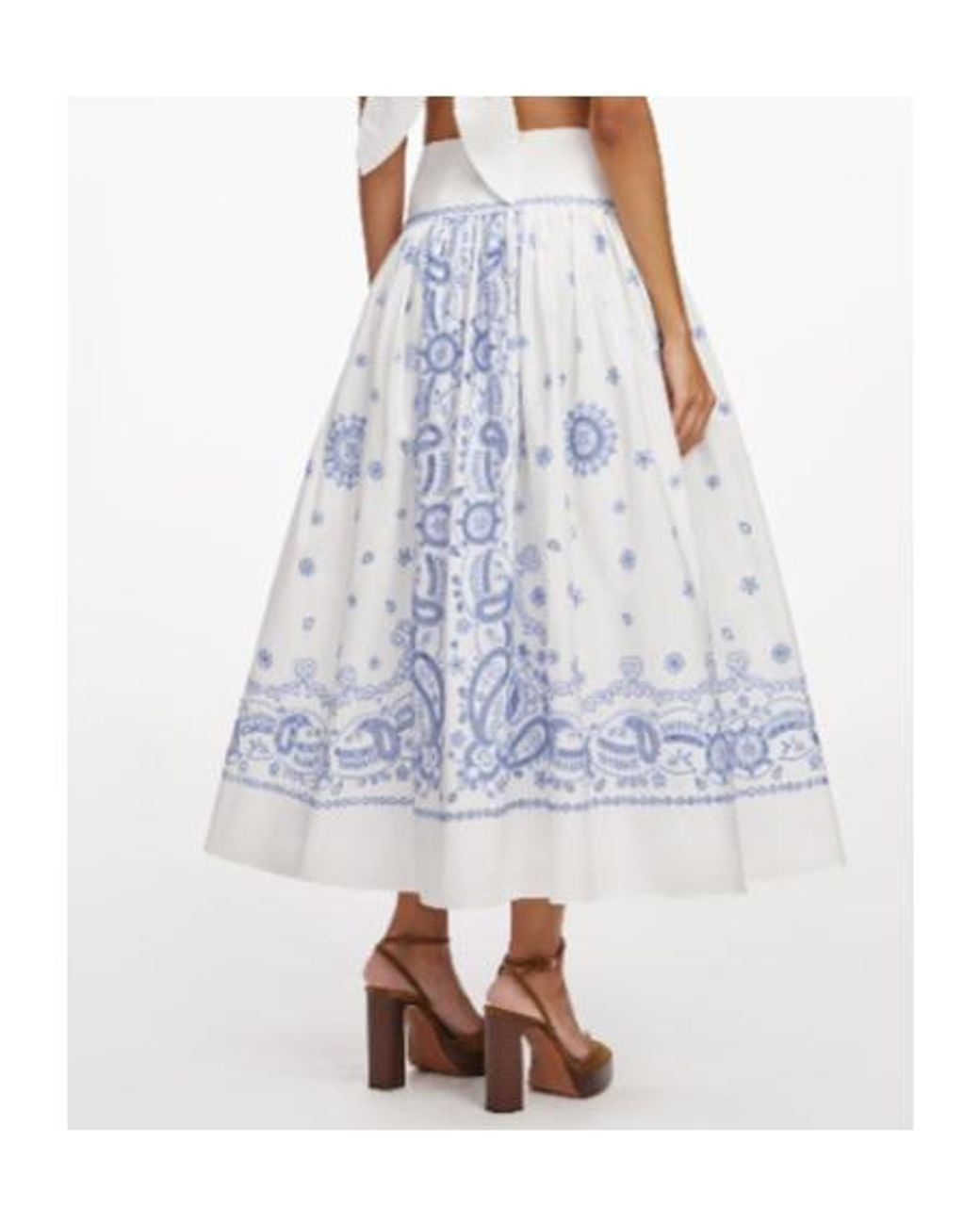 Self-Portrait Blue Embroidered Midi Skirt
