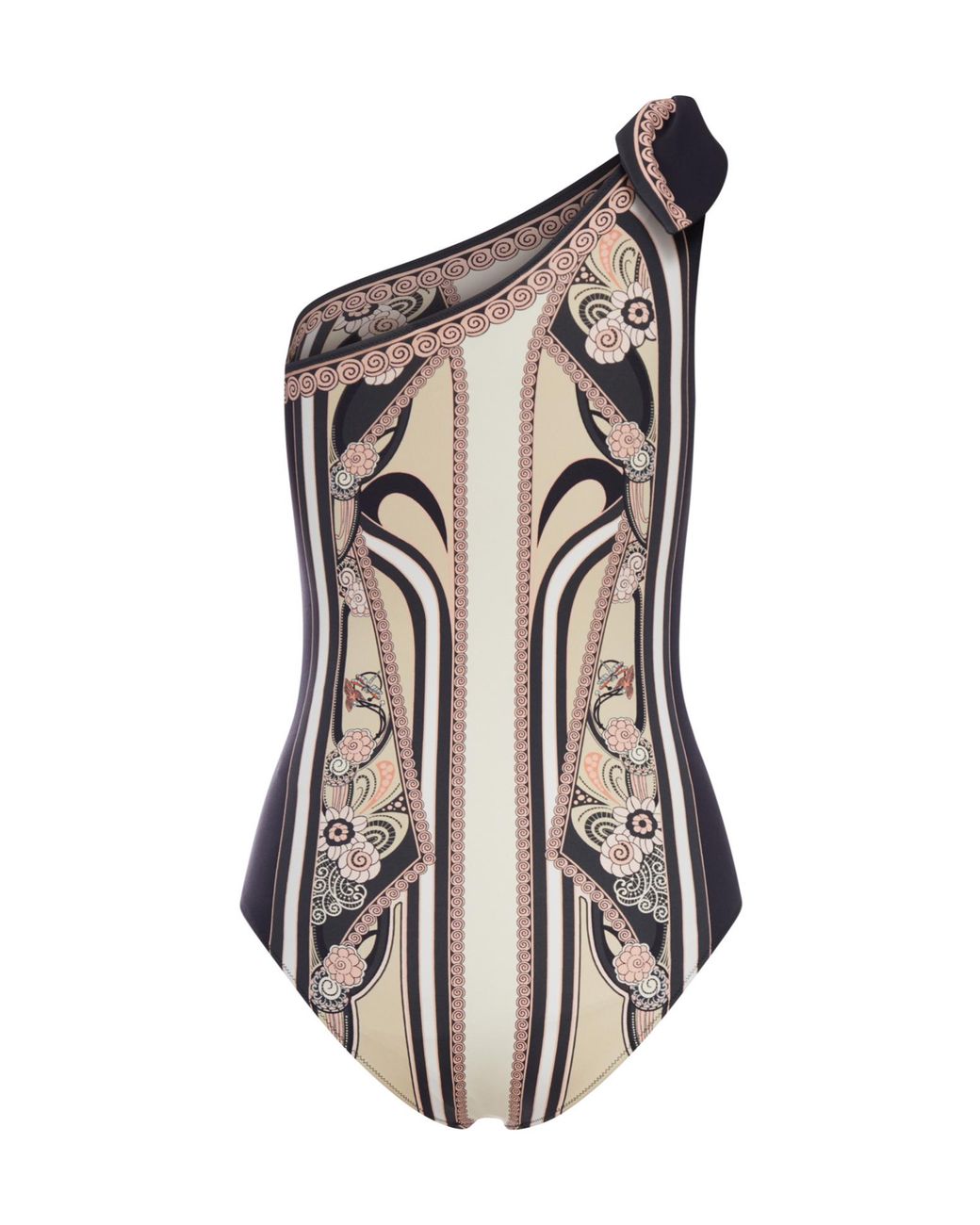 LaDoubleJ Multicolor One-Shoulder Swimsuit With Ornamental Print