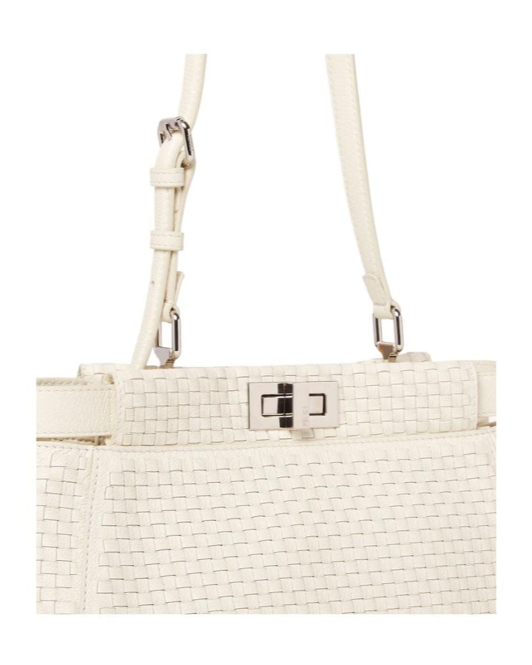 Fendi White Parchment-Colored Woven Leather Bag