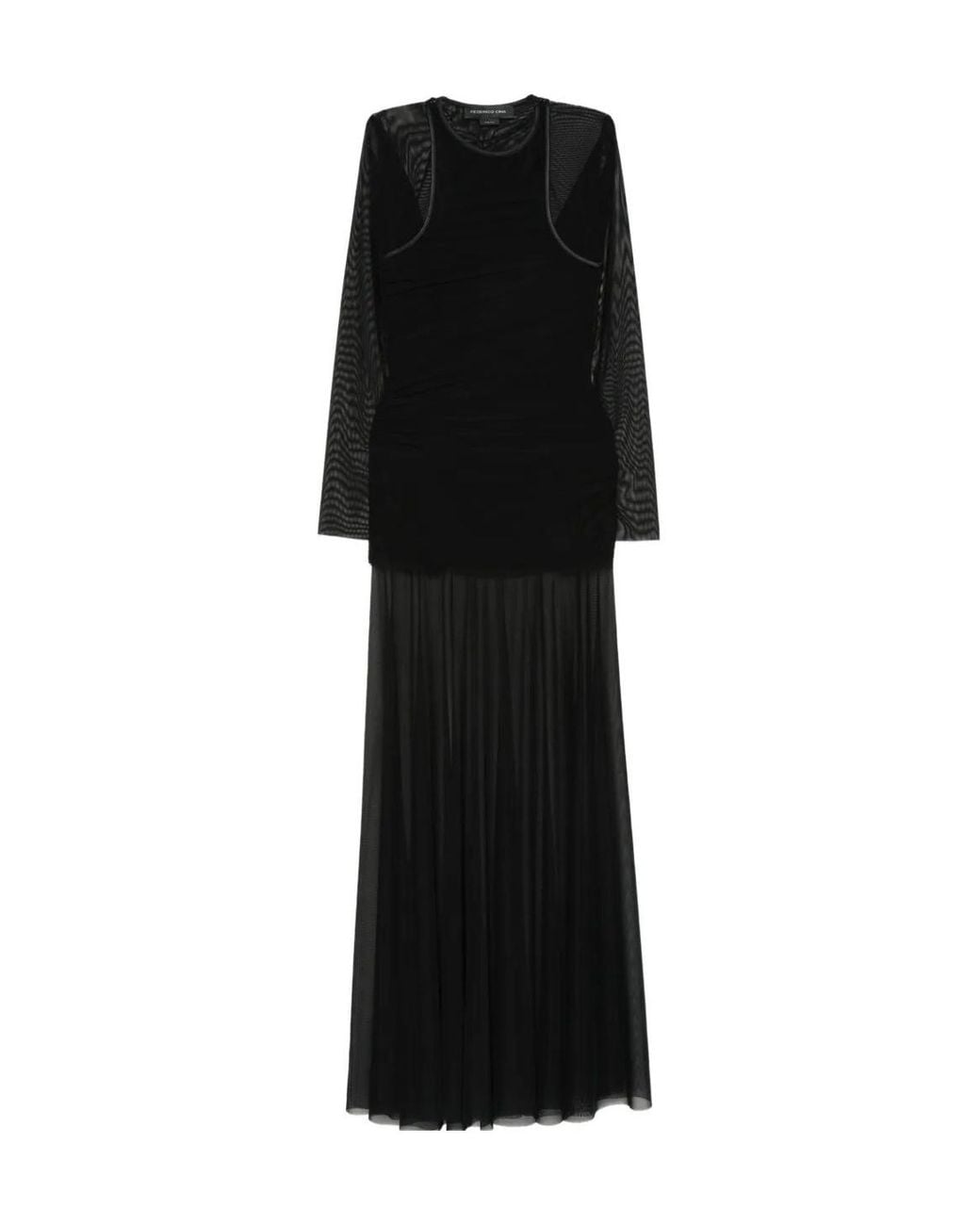 FEDERICO CINA Black Sheer Layered Long Dress