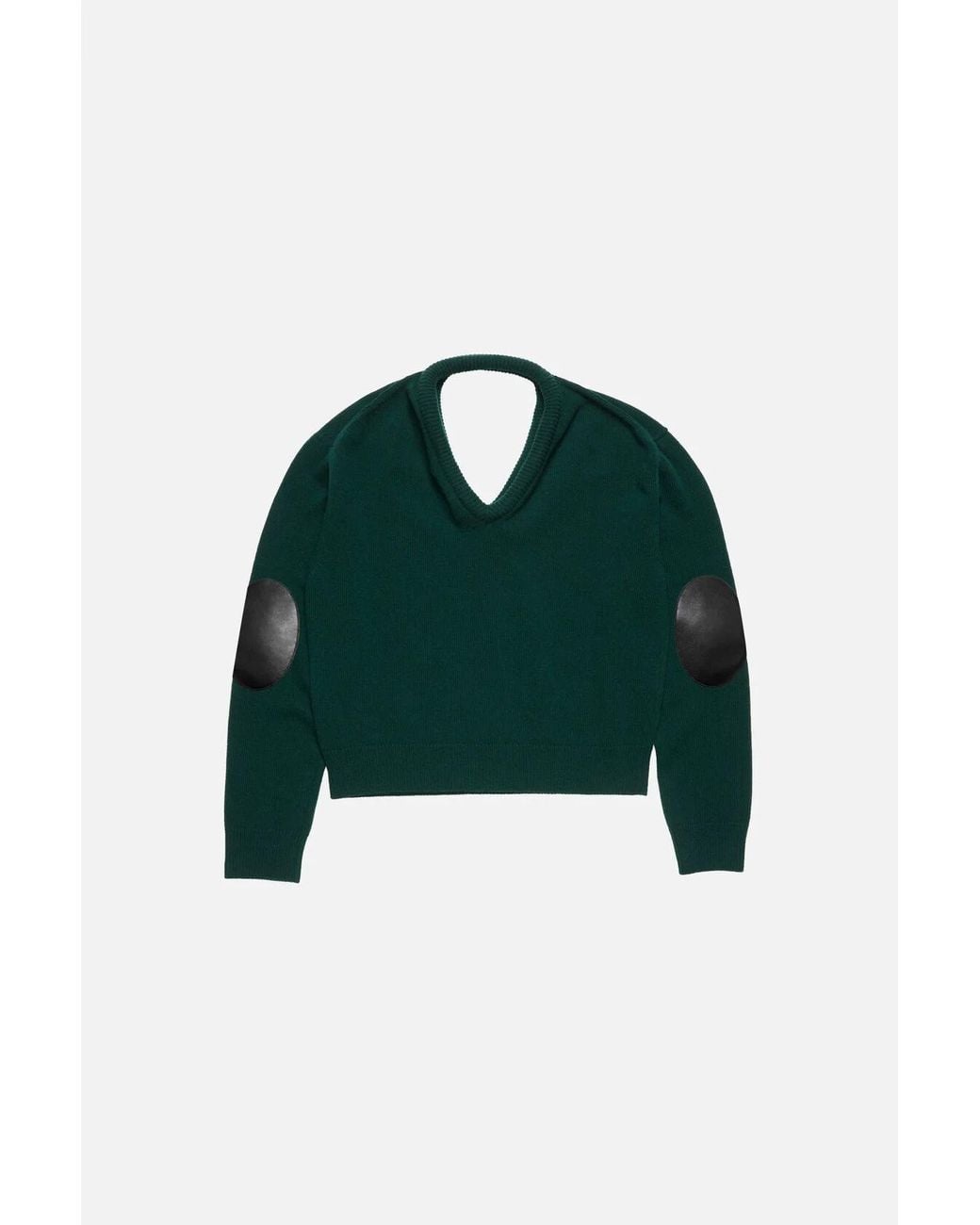 Acne Green V-Neck Leather-Patch Sweater