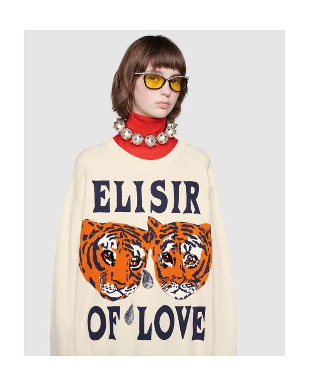 Gucci White Round-Collar Embroidered Sweatshirt