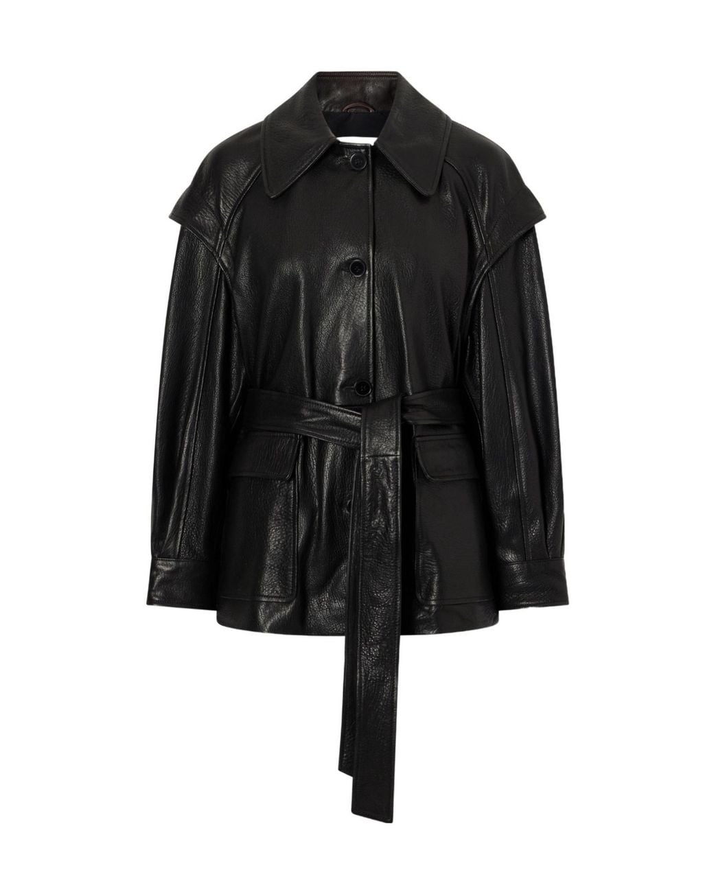 Nour Hammour Black Belted Leather Jacket