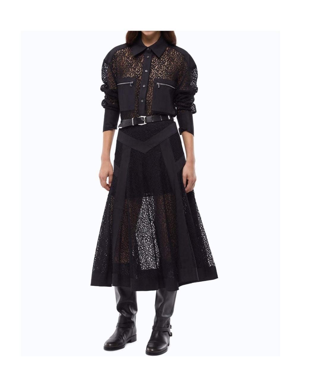 Pinko Black Lace-Panel Zip-Pocket Shirt