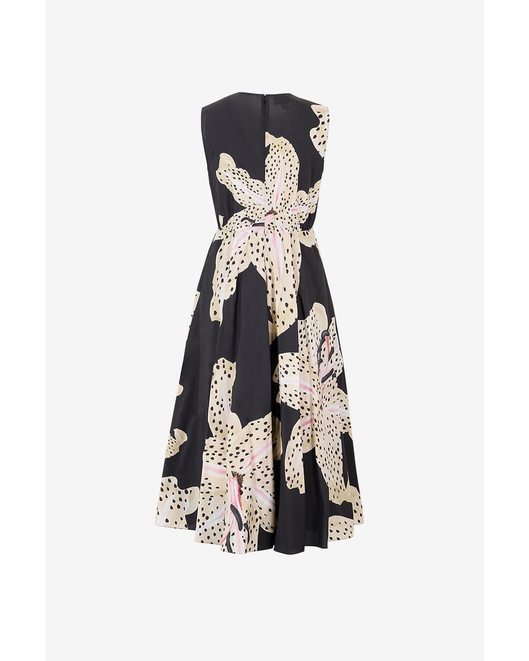 Giambattista Valli Black Floral Print Popeline Midi Dress