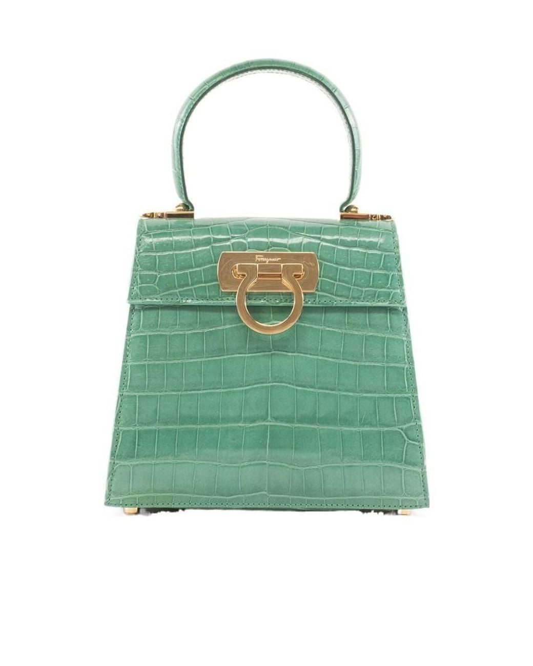 Ferragamo Green Croc-Effect Handbag