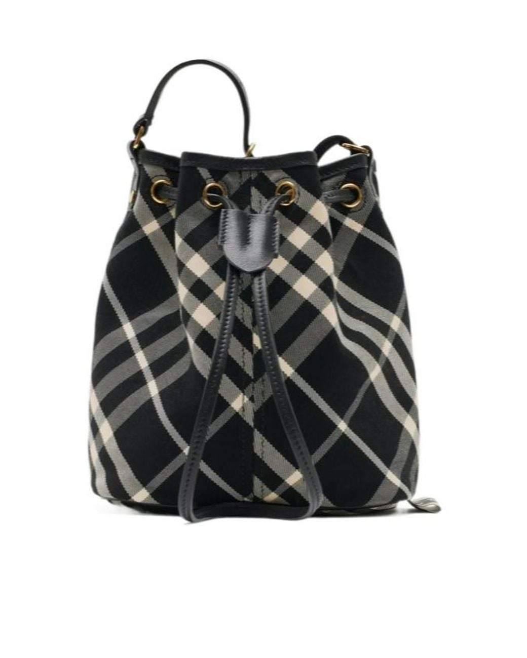 Burberry Black Checked Drawstring Mini Bucket Bag
