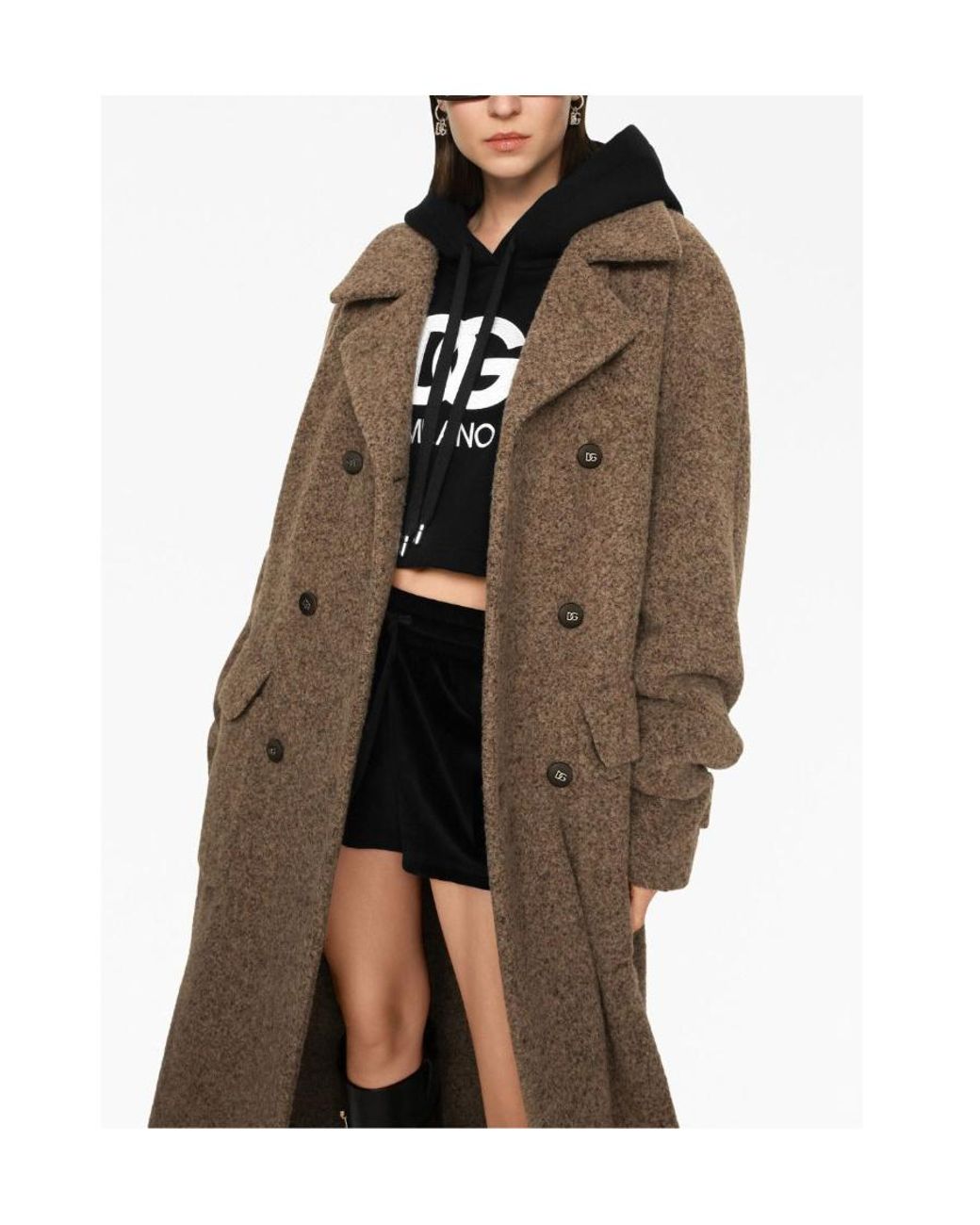Dolce & Gabbana Brown Double-Breasted Mid-Length Coat