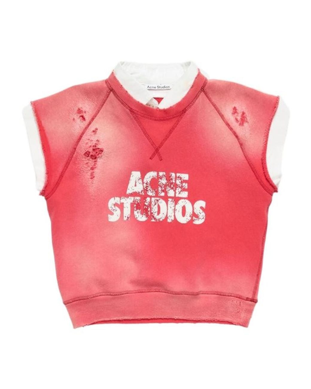 Acne Pink Logo Detailed Short Sleeved Vest