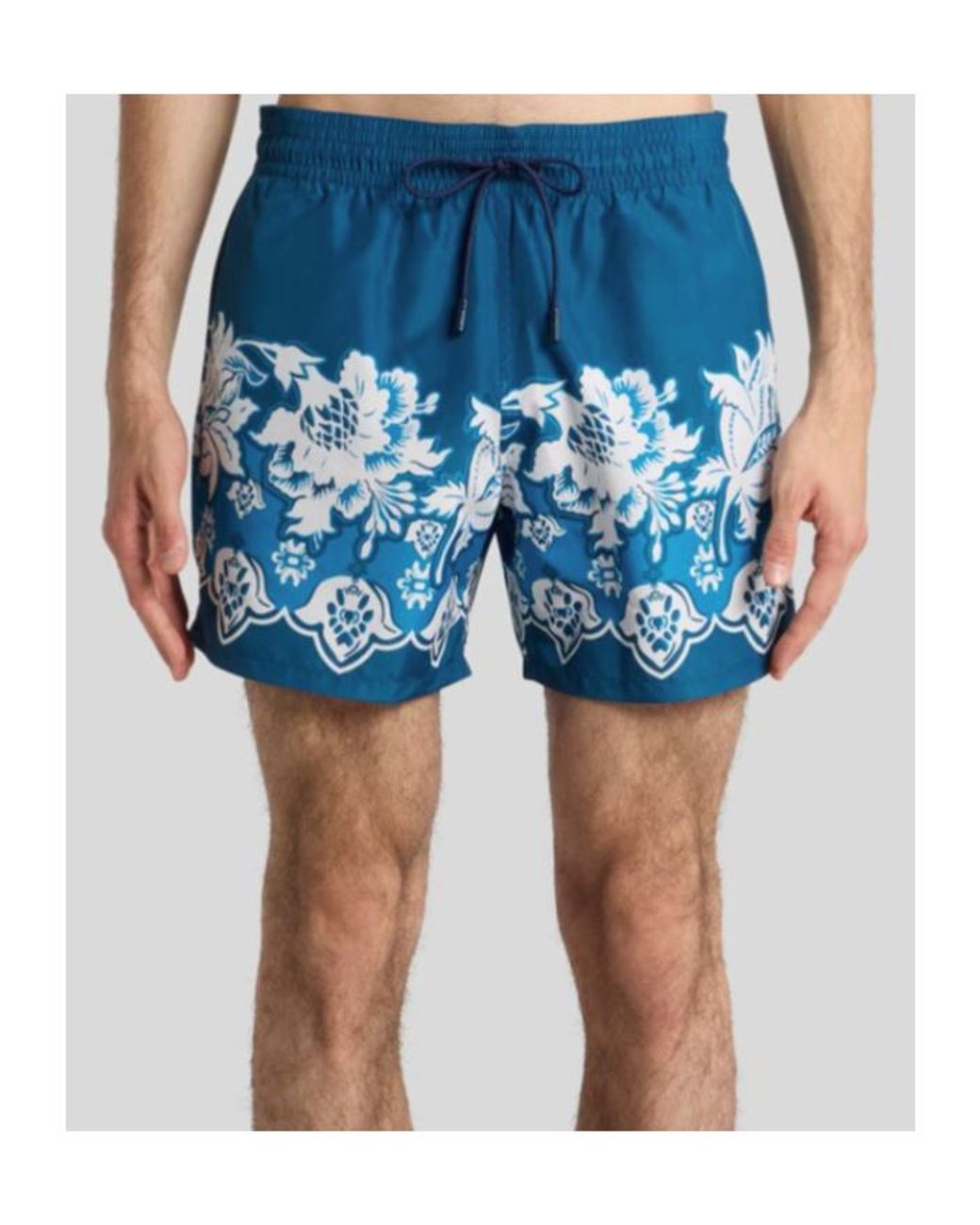 Etro Blue Placed Floral Print Swimsuit for men