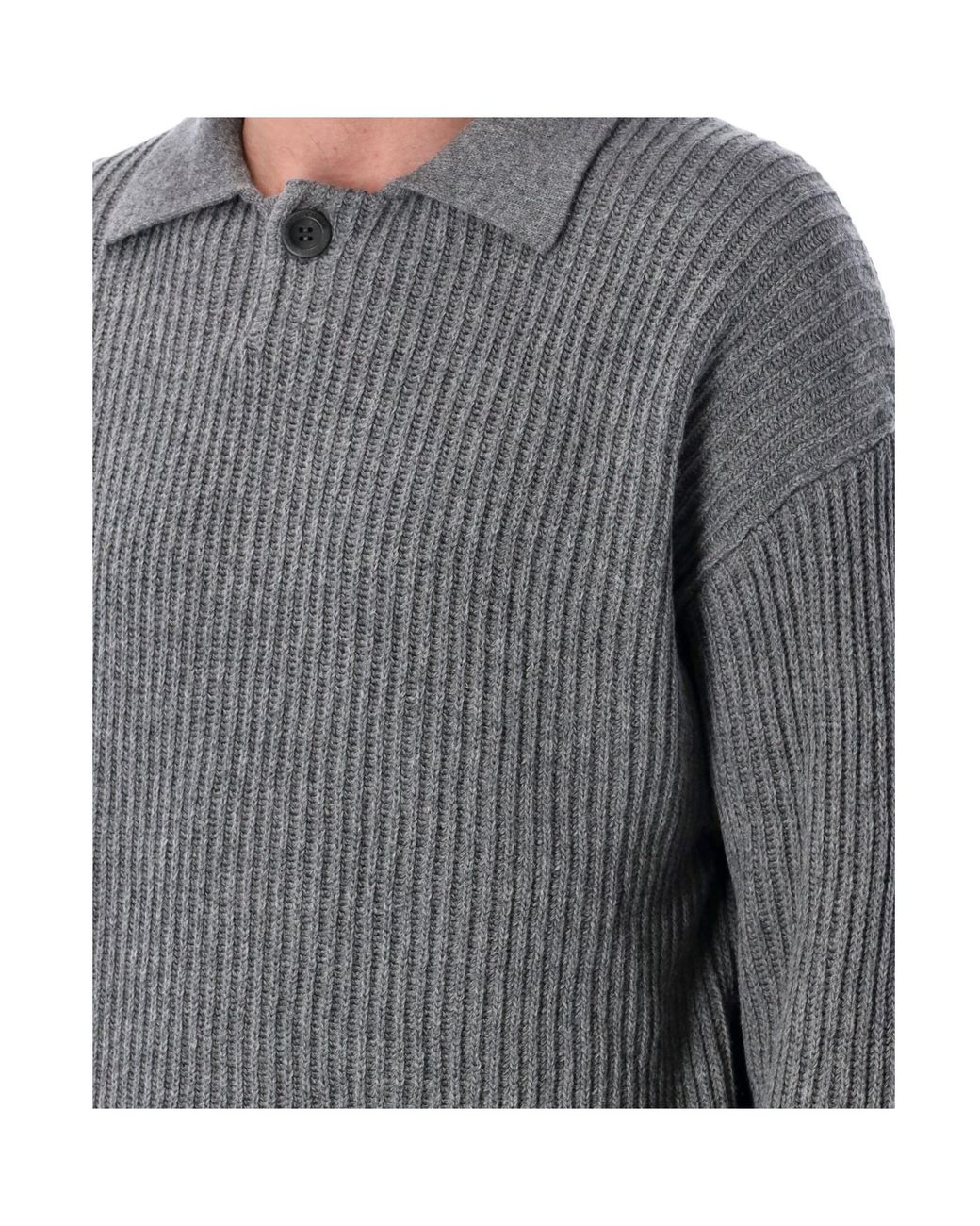 Emporio Armani Gray Fisherman's-Knit Long Sleeved Polo Shirt for men