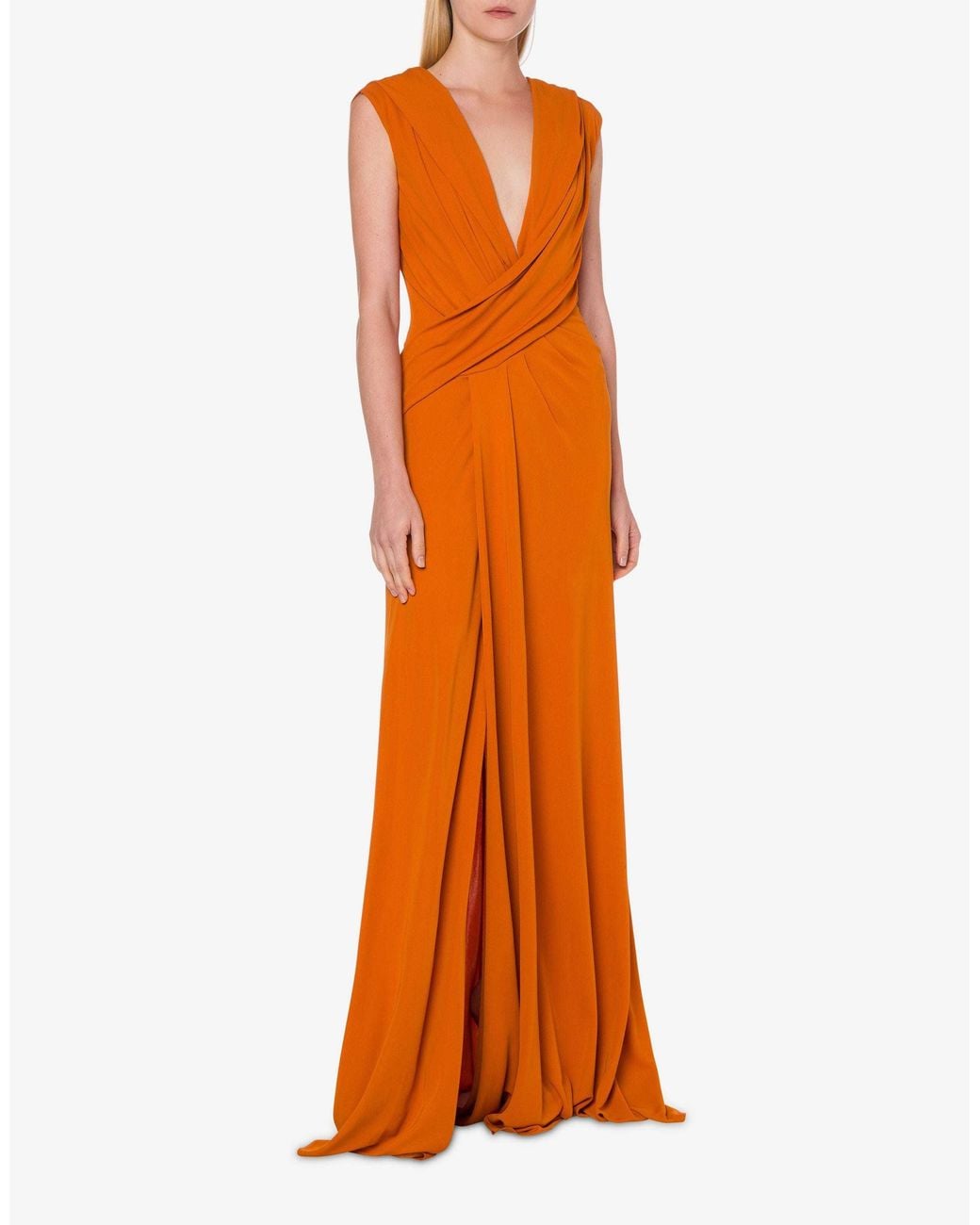 Alberta Ferretti Orange Draped Sleeveless Dress