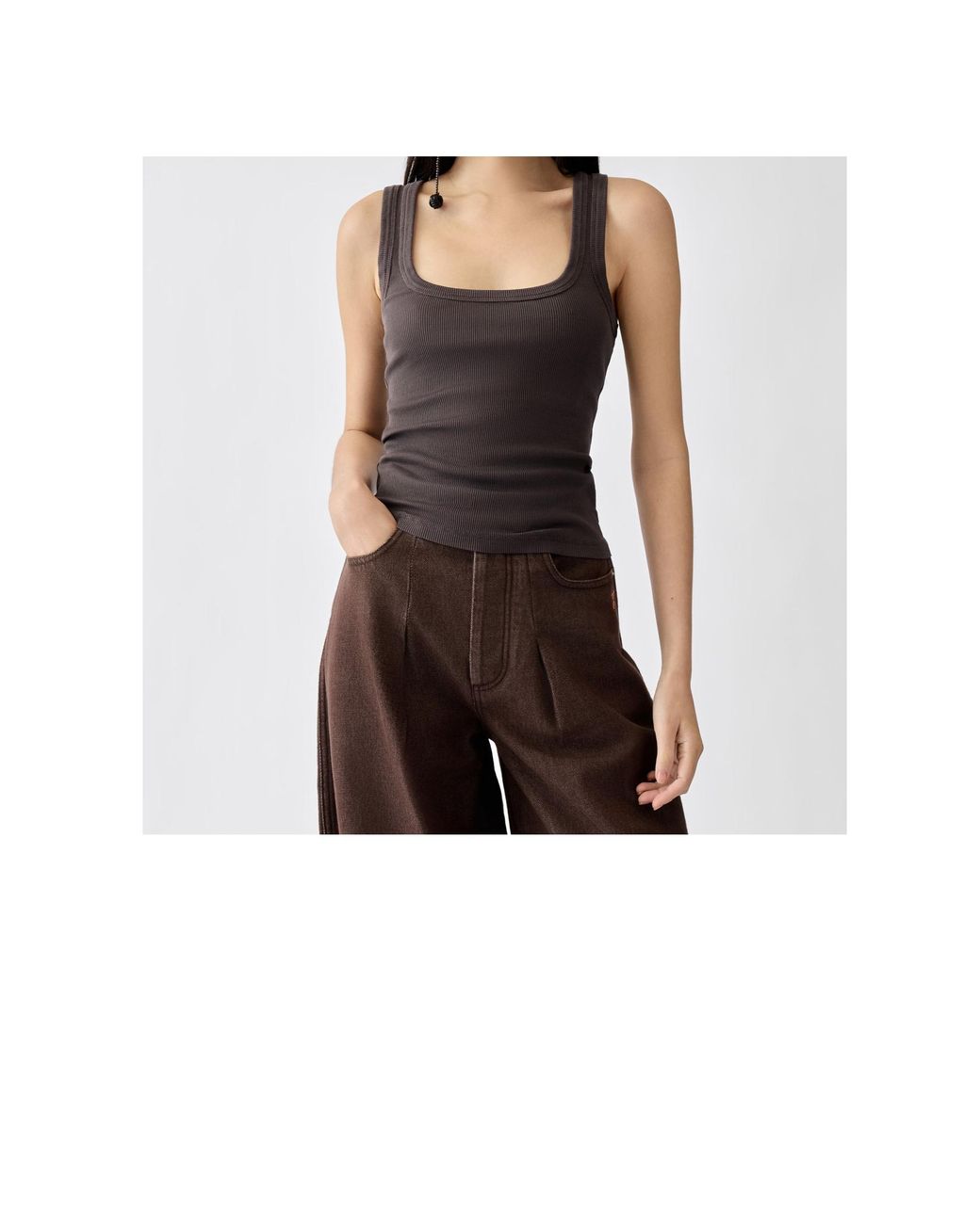 Jacquemus Brown Ribbed Tank Top