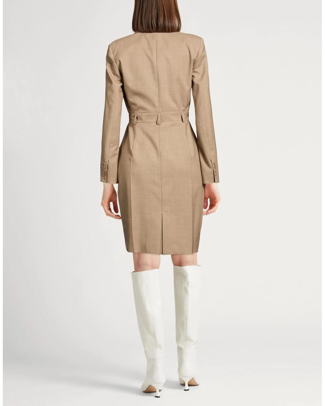 Max Mara Natural Solid-Color Long-Sleeve Blazer Dress