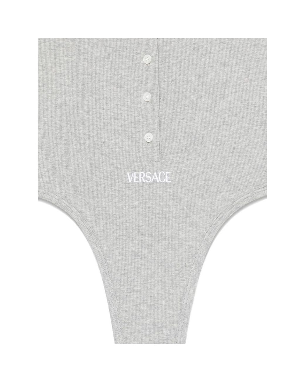 Versace White Logo-Embroidered Ribbed Bodysuit
