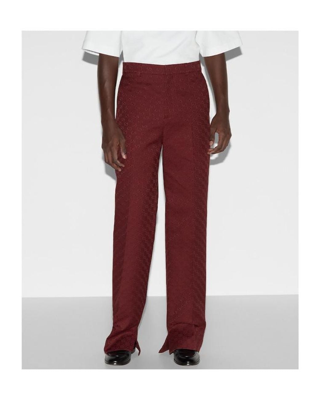 Gucci Red Monogrammed Straight-Leg Trousers for men