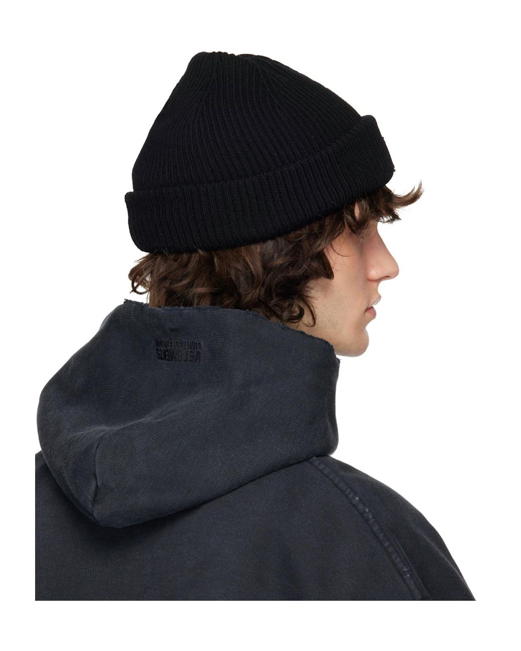 Vetements Black Logo Patch Knit Beanie for men