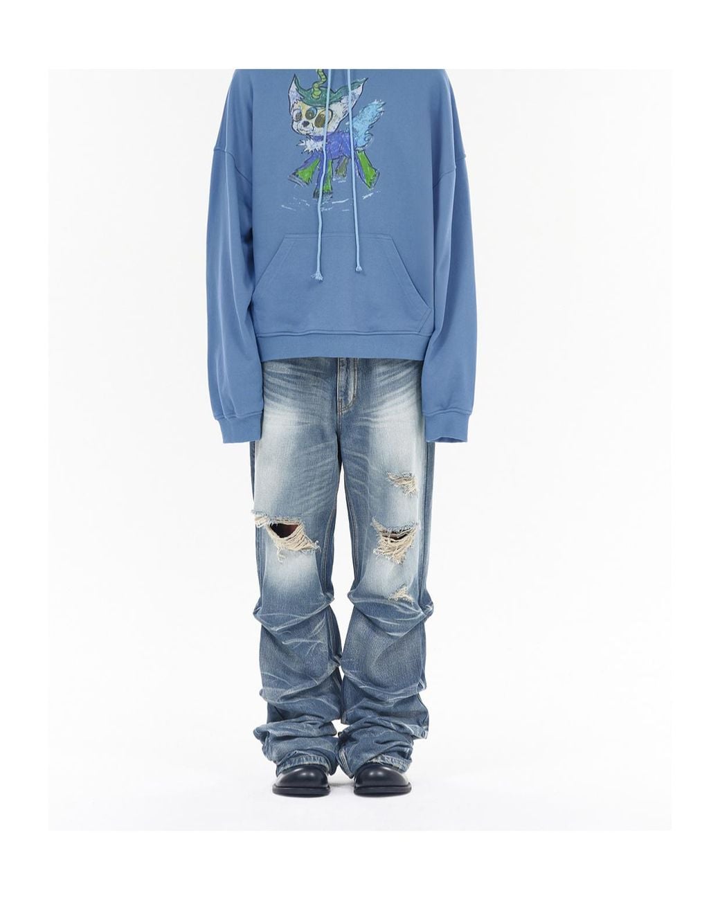 we11done Blue Wrinkled Straight Denim Pants for men