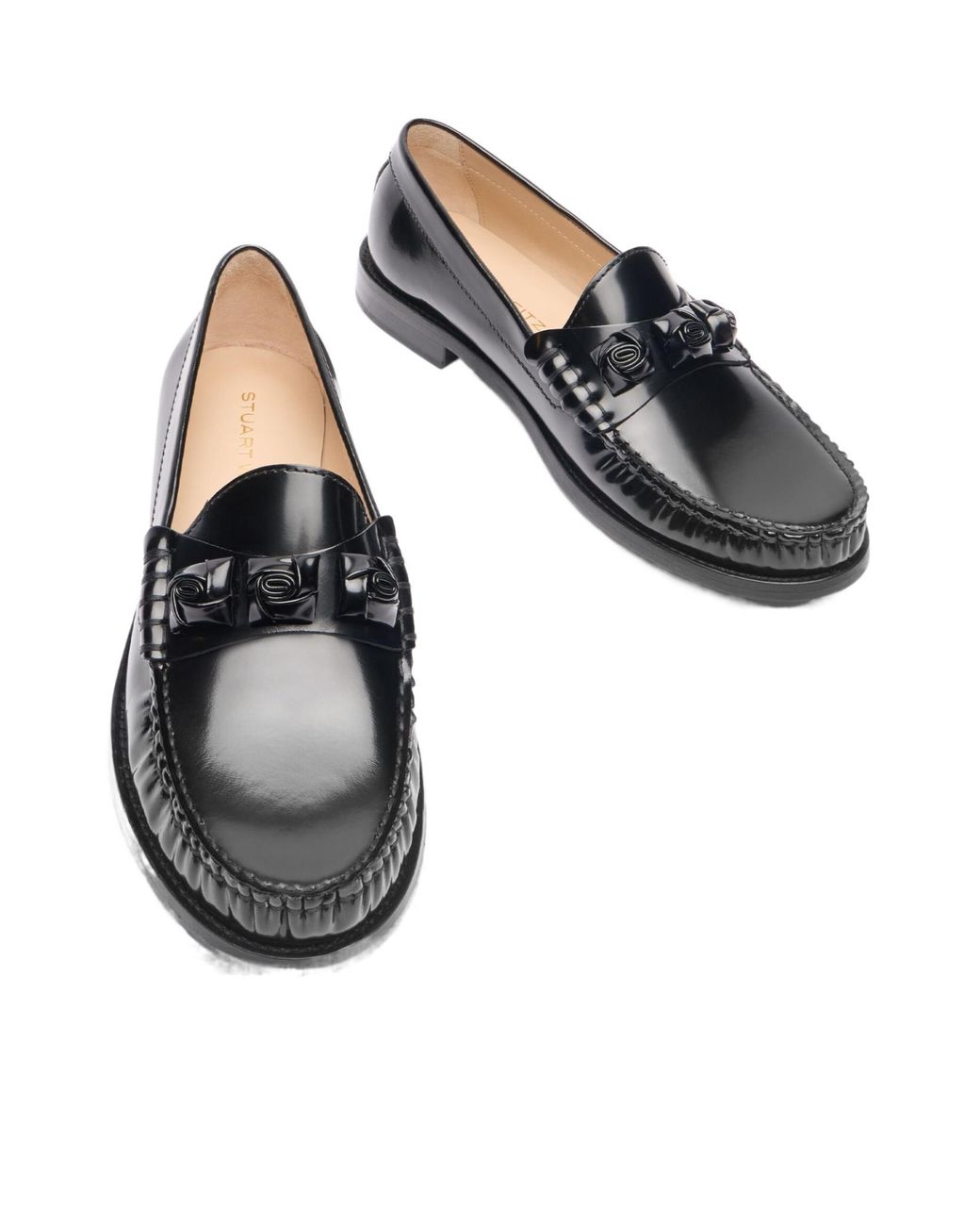 Stuart Weitzman Black Round Head Loafer Shoes