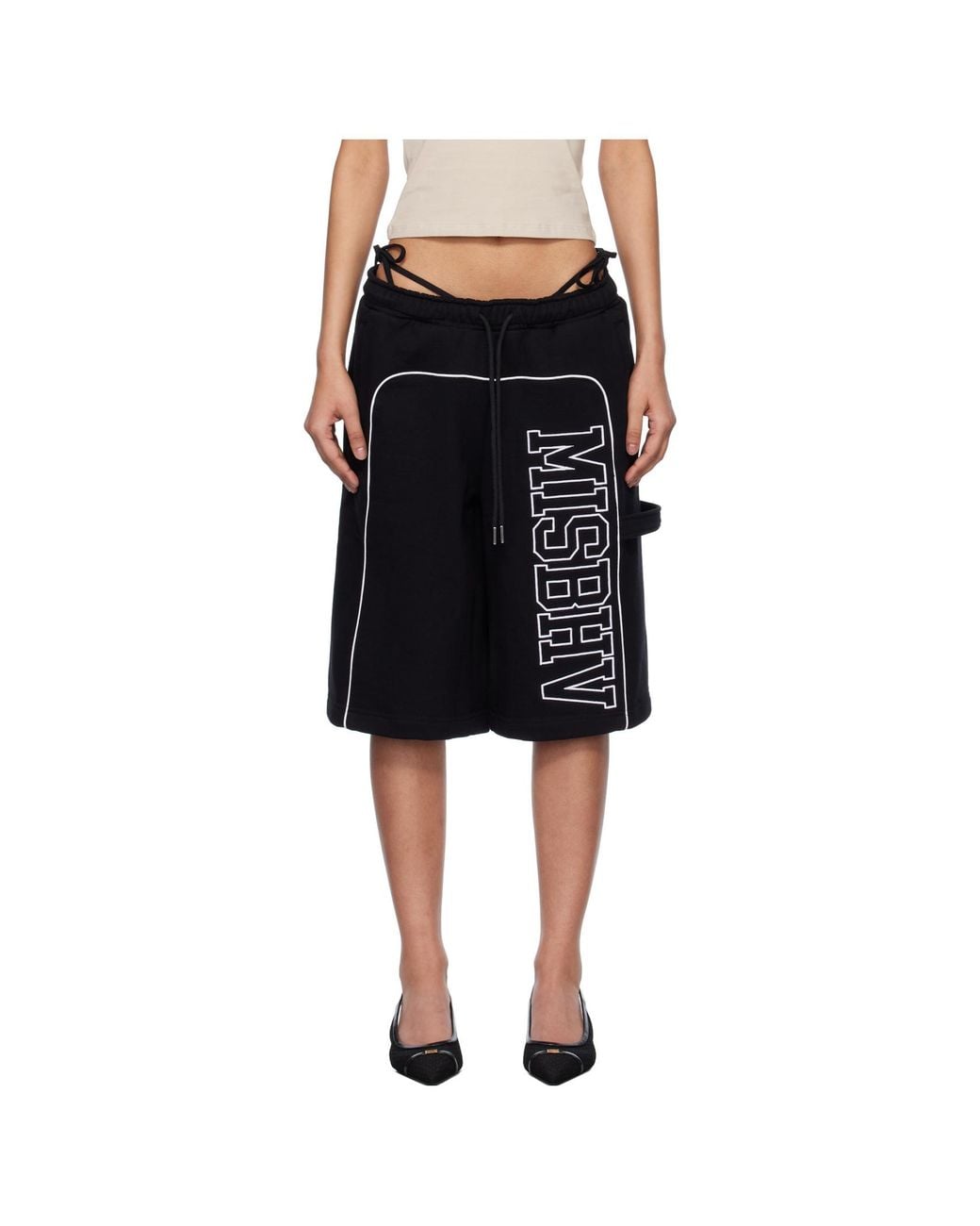 M I S B H V Black Logo Printed Drawstring Shorts