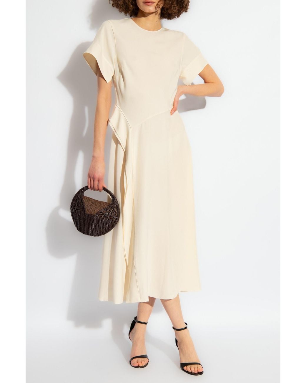 Ulla Johnson Natural Ruffle-Detail Round-Neck Midi Dress