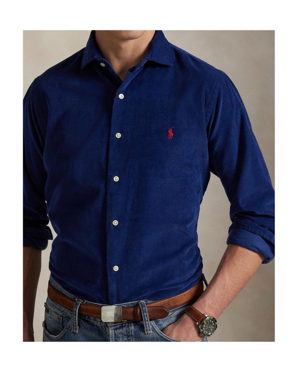Polo Ralph Lauren Blue Corduroy Pony Embroidered Shirt for men