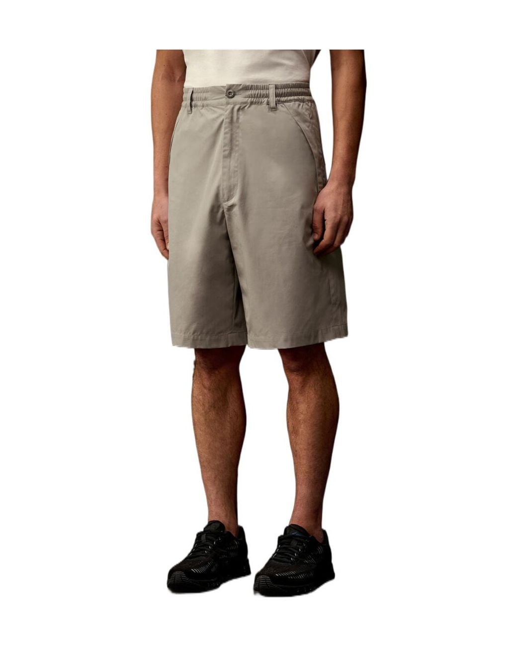 C P Company Gray Logo Patch Drawstring Shorts for men