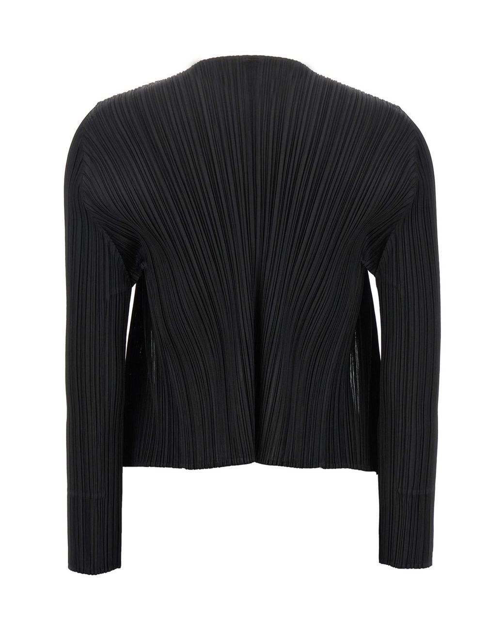 Pleats Please Issey Miyake Black Long-Sleeve Open-Front Knit Cardigan