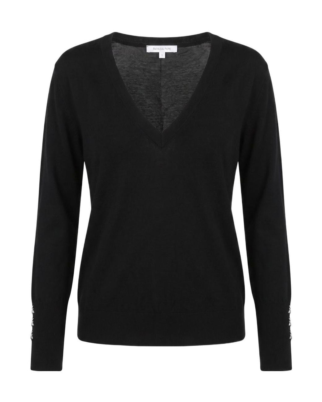 Patrizia Pepe Black Long-Sleeved V-Neck Jumper