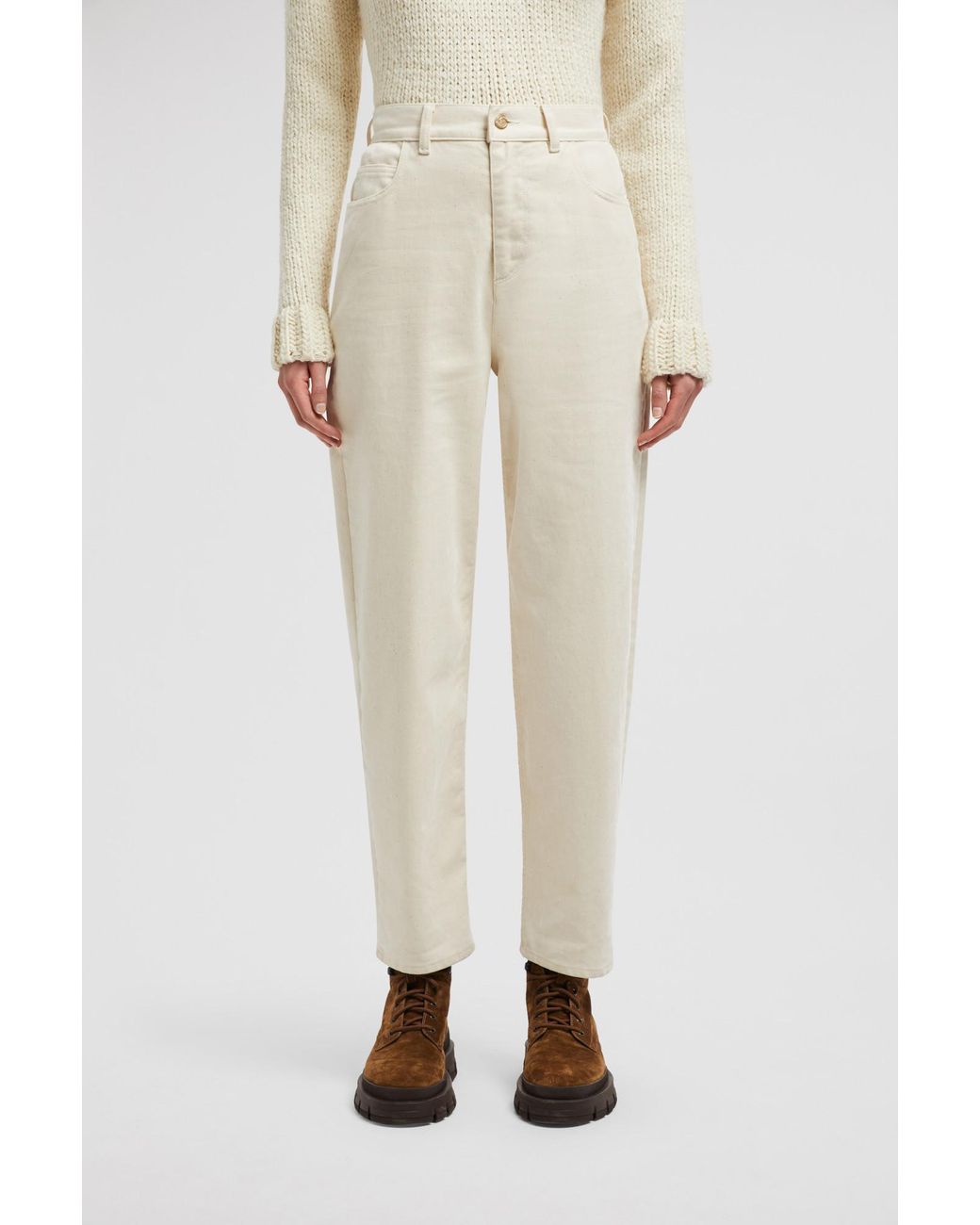 Moncler White Cropped Tapered Leg Jeans