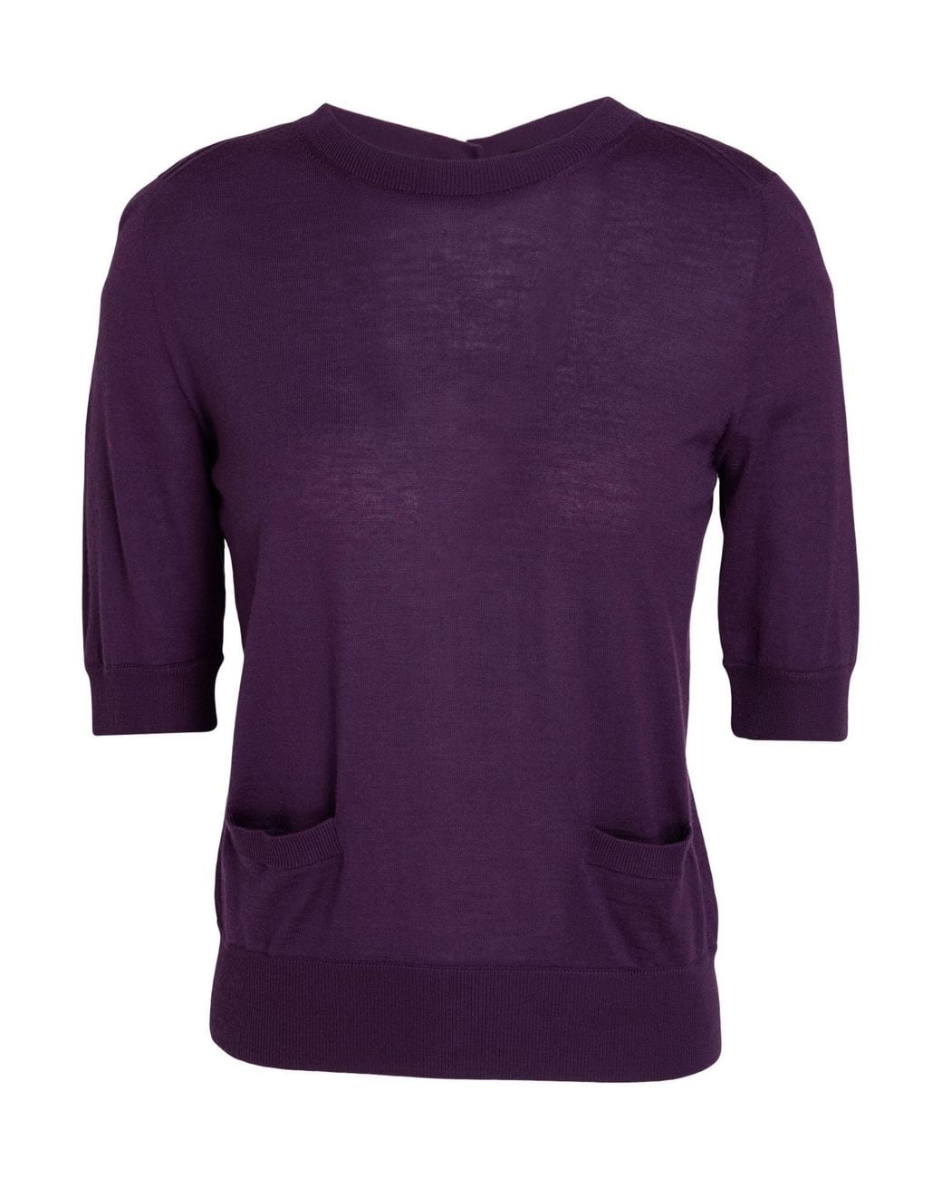 Dolce & Gabbana Purple Solid Color Cashmere Short-Sleeve Knit Sweater
