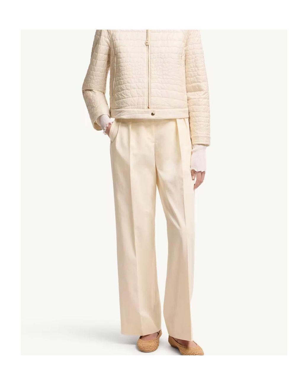 Moncler White Gabardine Wide-Leg Tailored Trousers