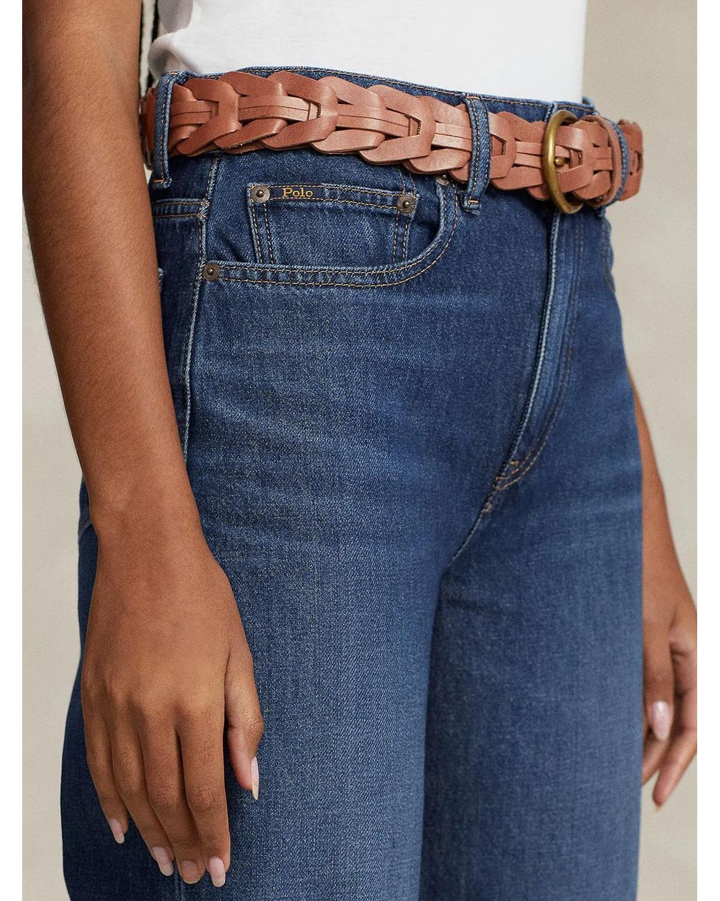 Polo Ralph Lauren Blue Whiskered-Effect Wide-Leg Jeans