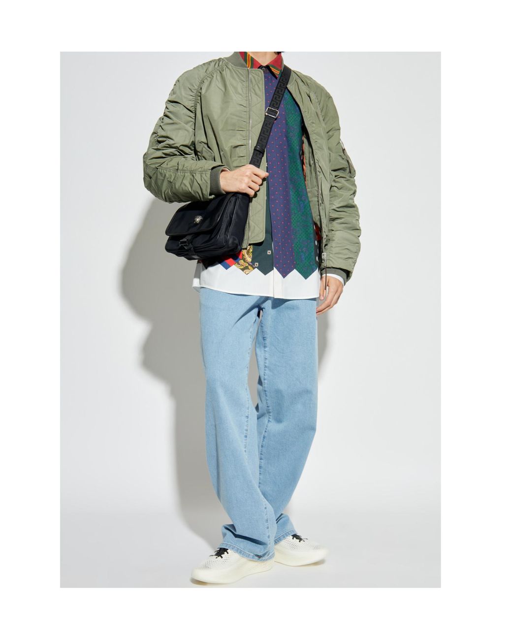 Moschino Green Ruched Zip-Up Bomber Jacket for men