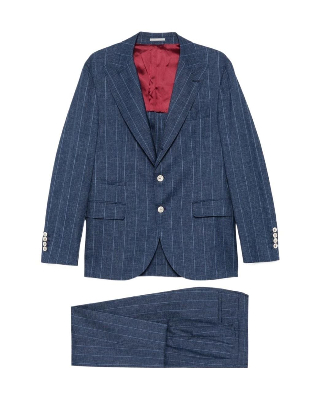 Brunello Cucinelli Blue Striped Suit for men