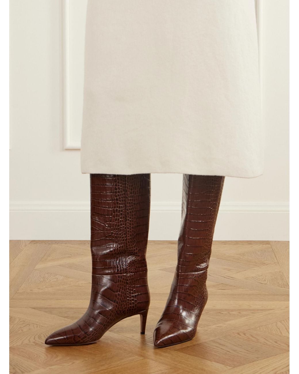 Paris Texas Brown Croc-Effect Knee Boots
