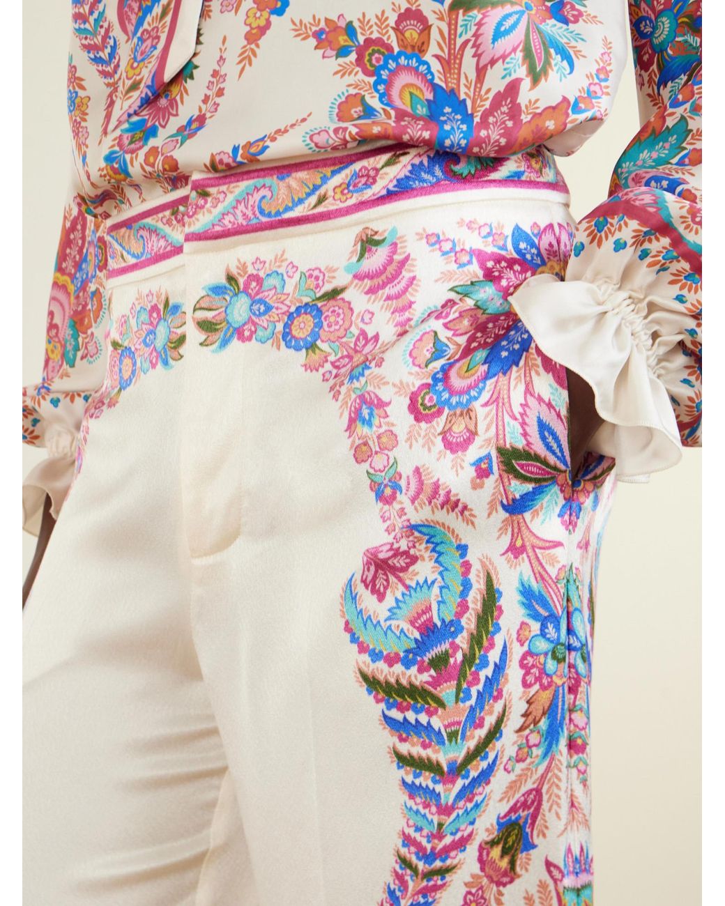 Etro Pink Floral-Print Crepe Wide-Leg Pants