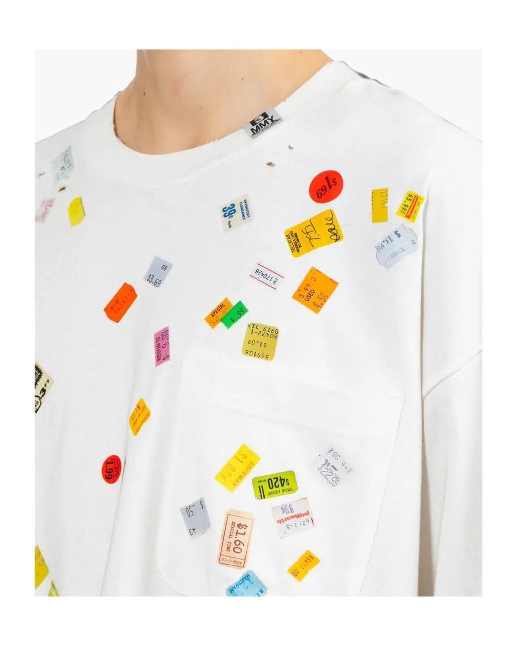 Maison Mihara Yasuhiro White Price-Tag-Sticker-Printed T-Shirt for men