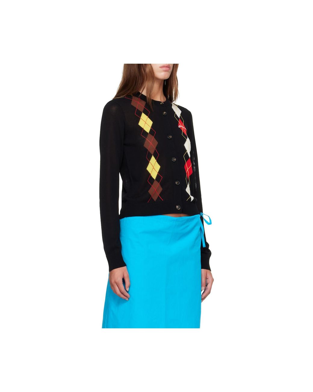 Ganni Black Argyle Buttoned Cardigan