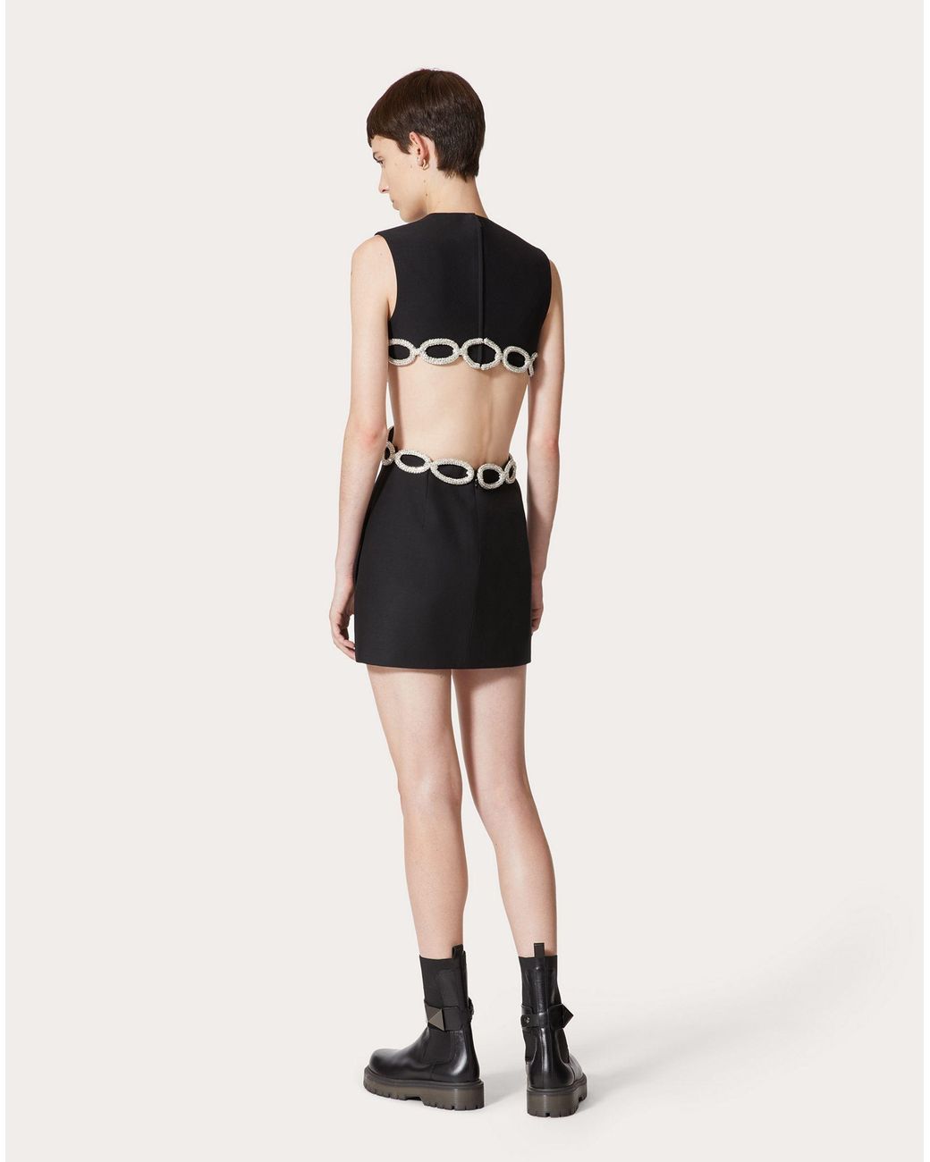 Valentino Black Crepe Couture Embroidered Short Dress