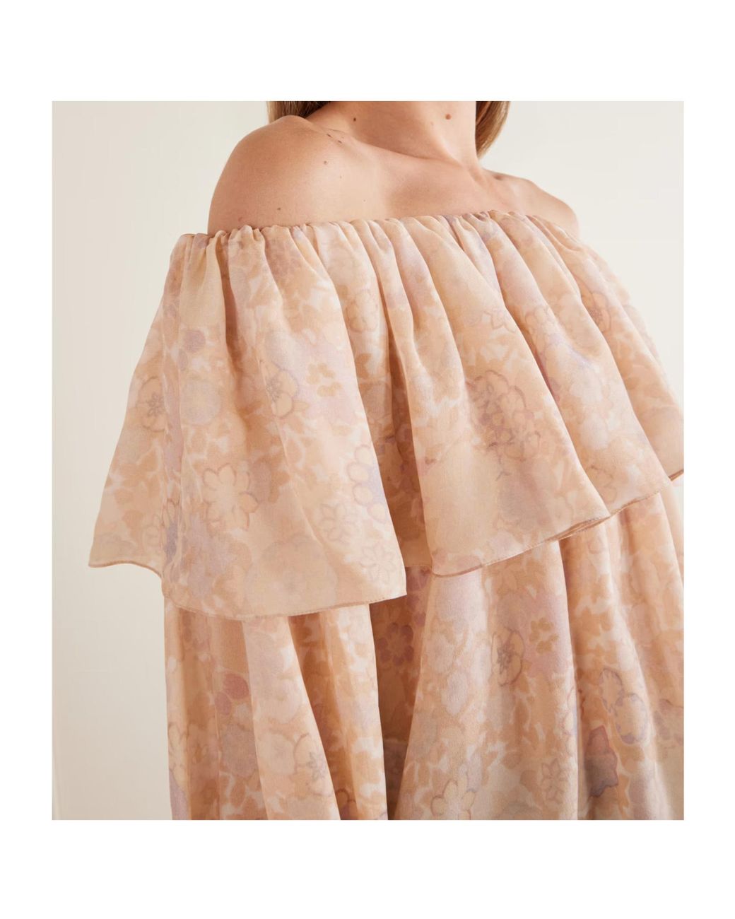 Chloé Natural Chloé Ruffled Off-Shoulder Blouse