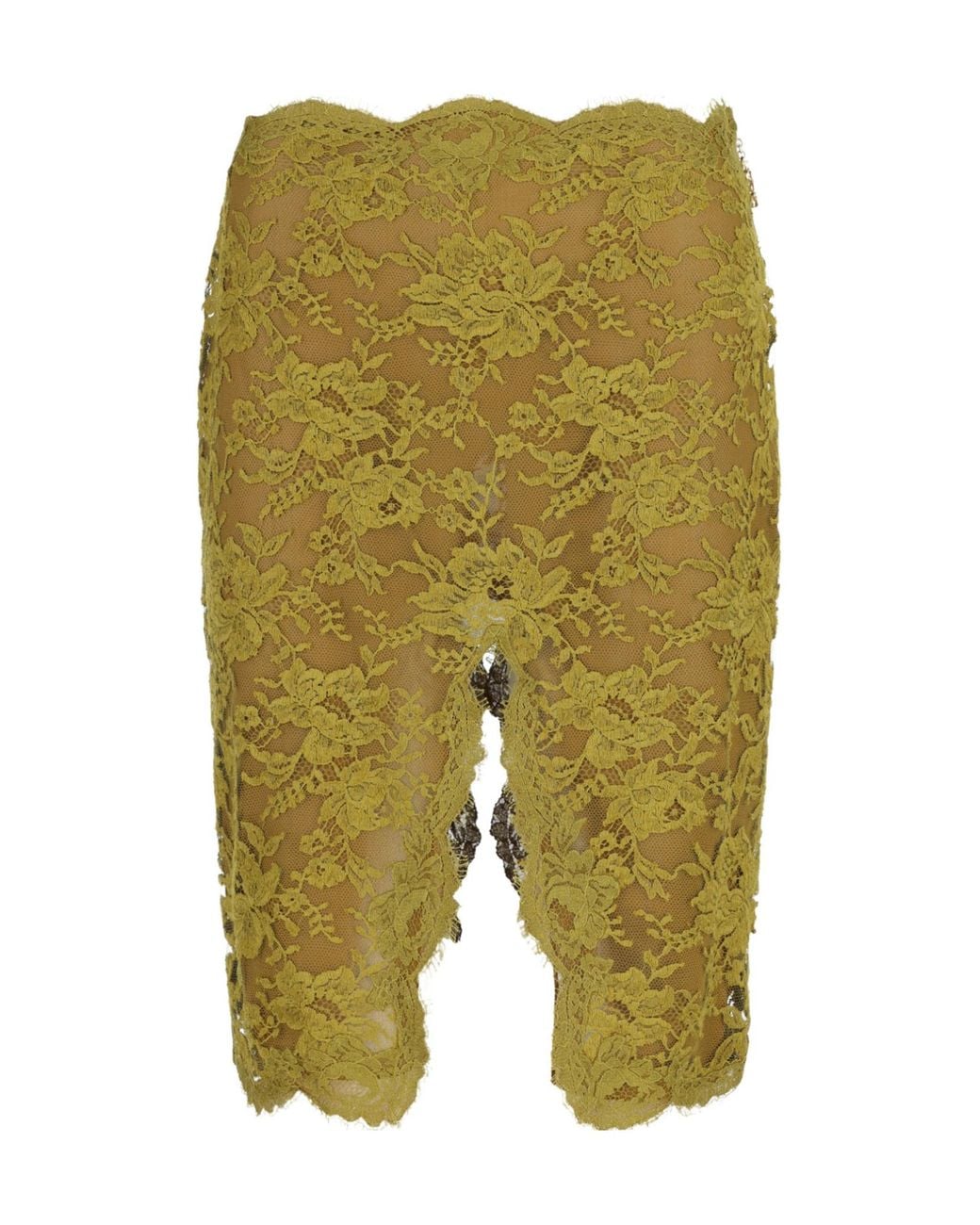 Saint Laurent Green Slit Detailed Lace Skirt